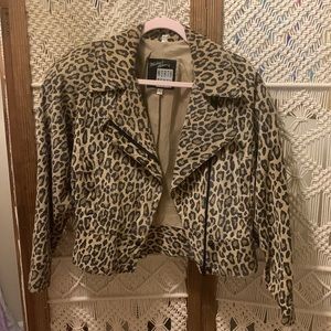 Vintage Suede Leopard Print Crop Jacket